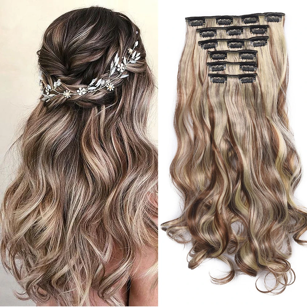 Волнистые кудрявые синтетические 16 зажимов для наращивания волос 24 дюйма