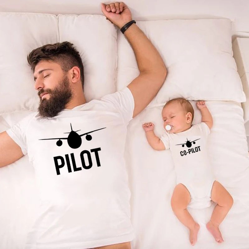 Funny Pilot/Co-pilot Family Matching Clothes Father and Son Matching Shirts Dad and Son Family Look Tshirts Baby Clothes Gift