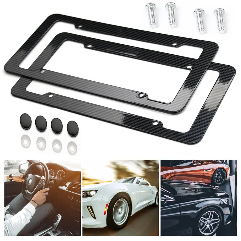 

2Pcs Universal License Plate Frame Carbon Fiber Plastic License Plate Frame Bracket With Standard Screw Kits Hot Sell Dropship