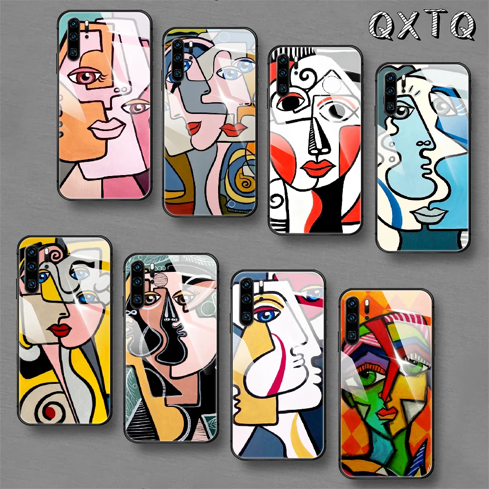 

Cubism Abstract Face Art Tempered Glass Phone Case Cover For Huawei Honor Mate P 8 9 10 20 30 40 A X I Pro Lite Smart 2019