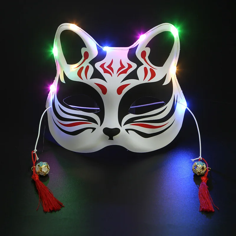 Светящаяся маска на половину лица с изображением красной вишни кота и лисы маски