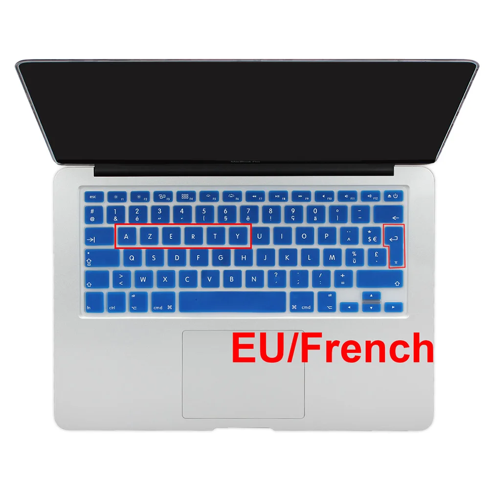 EU French Dark blue Градиентный цвет Силиконовая французская AZERTY испанская клавиатура кожного покрытия для Macbook Pro 1" 15" 1" Air 13" imac беспроводная клавиатура - Цвет: EU French Dark blue