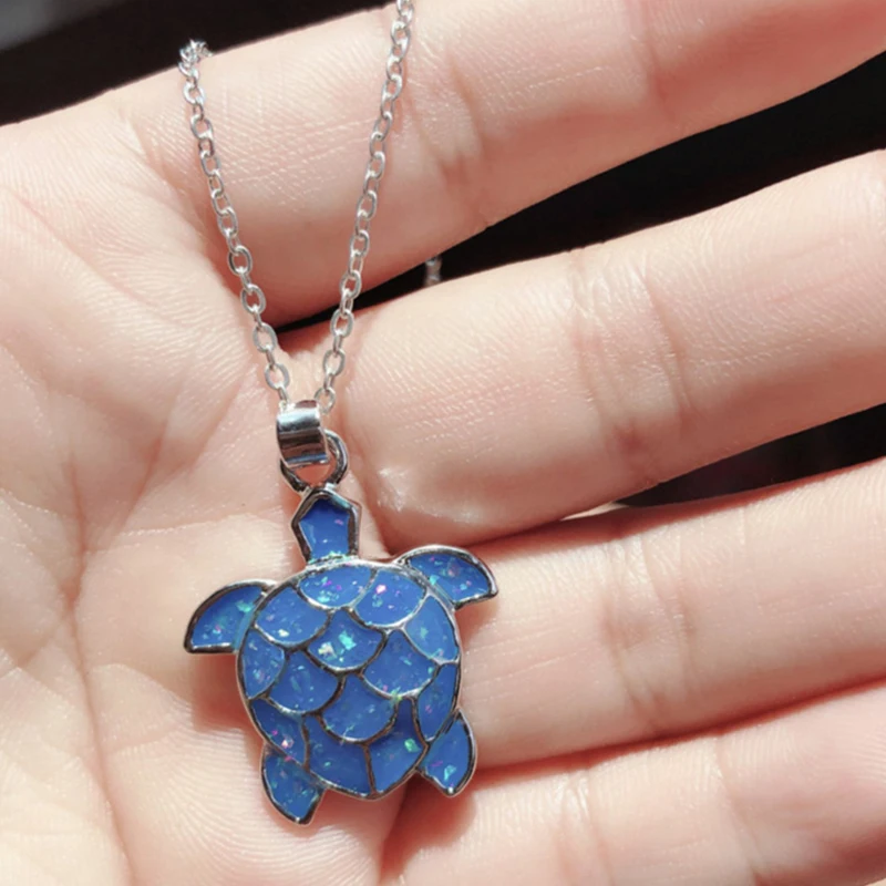 Креативные женские ожерелья с подвеской в виде черепахи синего кристалла