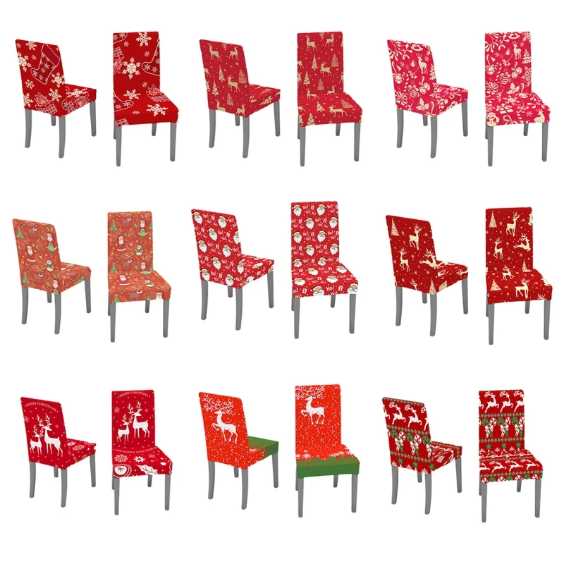 

T3EC 2Pcs/Set Christmas Chair Cover Decoration Snowflake Reindeer Santa Pattern Stretch Removable Slipcover Protector Case for