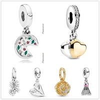 original 925 sterling silver two tone double hearte with crystal pendant charm beads fit pandora bracelet necklace jewelry