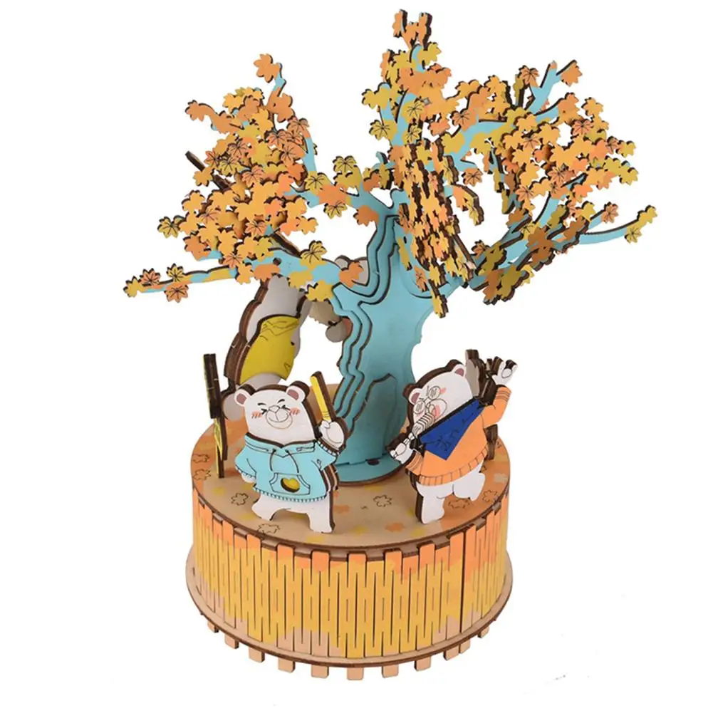 Innovative Birthday Christmas Gift Wooden Music Box Carousel Crafts Ornaments DIY Cottage House Home Decoration |