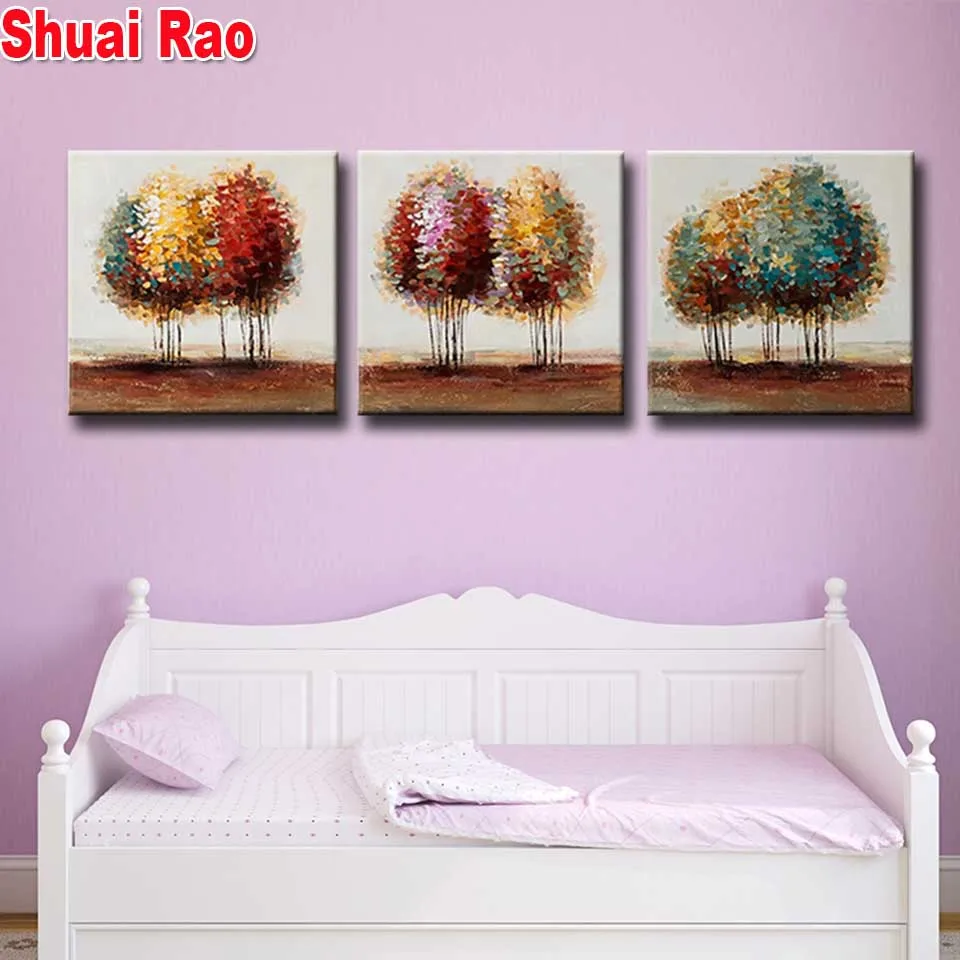 

abstract tree 3 pieces diamond embroidery full round 3d diy diamond painting piece set mosaic cross stitch kit home painting ,