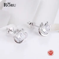 100 925 sterling silver earrings fashion flower rose earring with stones zircon stud earrings gifts fine jewelry for women