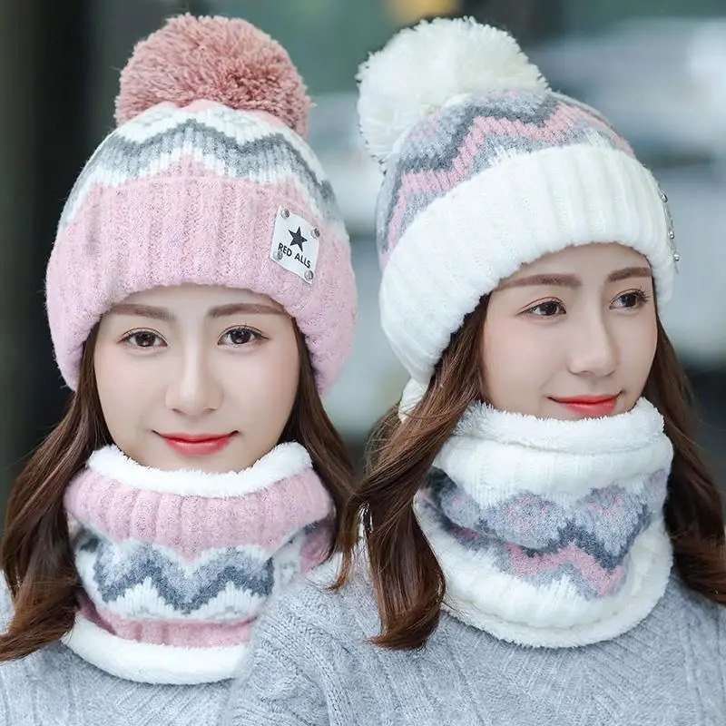 

Hat Woman Autumn and Winter Korean Edition Tide Lovely Cycling Knit Hat with Velvet Warm Month Son Hat Winter Wool Hat
