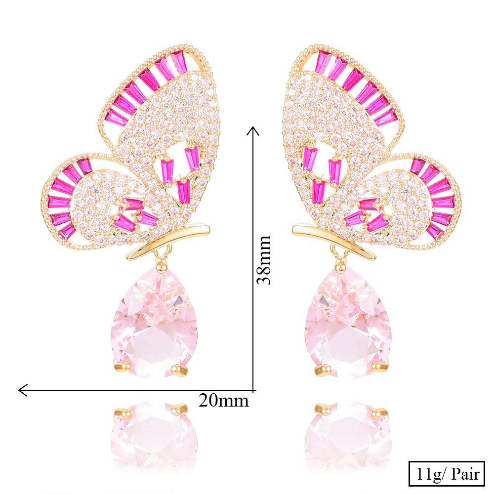 

missvikki 38mm Hot Luxury Popular Butterfly Drop Earrings Full Mirco Paved Cubic Zircon Naija Wedding Earring Fashion Jewelry