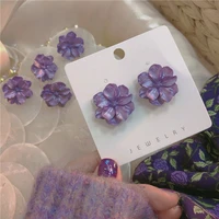 925 silver earrings purple gardenia flowers lovely small fresh earrings temperament fashion elegant earrings female jewelry