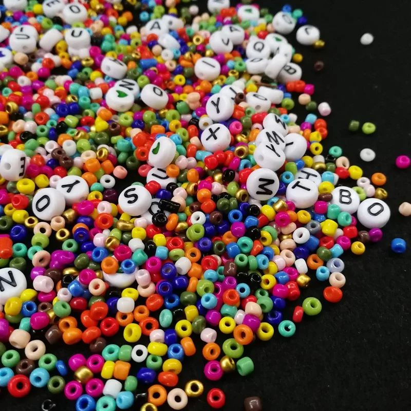 

5000Pcs Beads Kit, 3mm Glass Seed Beads, Alphabet Letter Beads and Heart Shape Beads for Name Bracelets Jewelry Making and Craft
