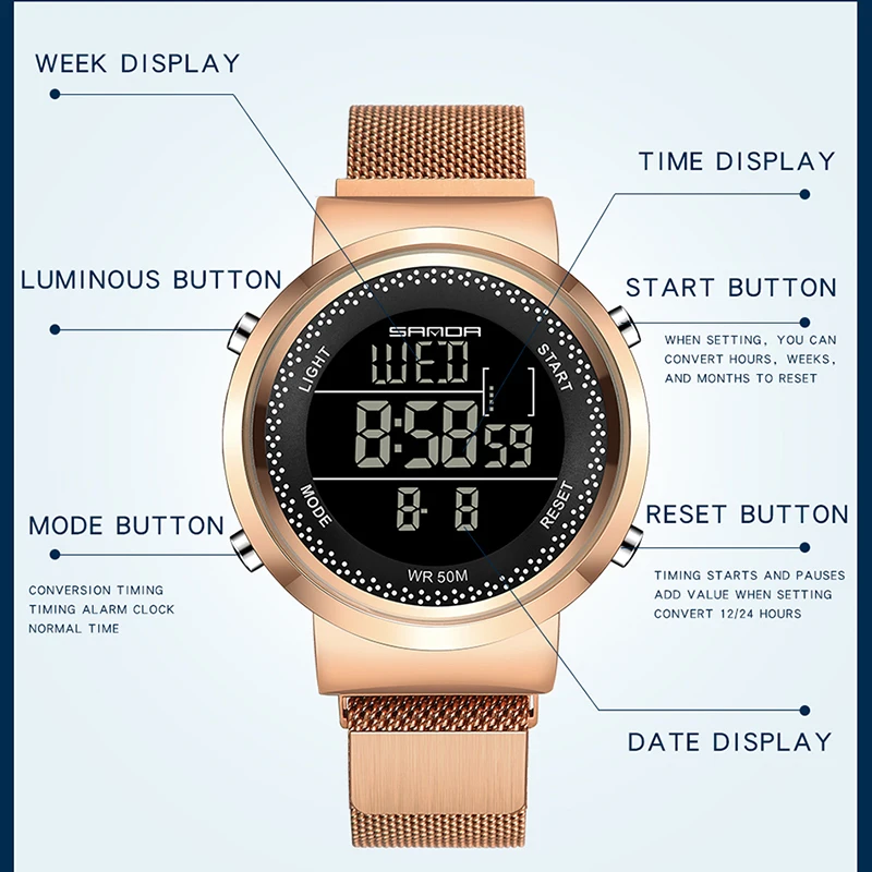 SANDA New Couple Watches Luxury Brand Women or Men Watch Digital Wristwatches Lover Fashion Electronic Clock Relogio Masculino