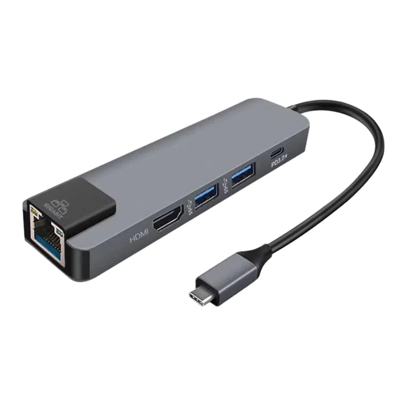 USB C Type концентратор к 3 0 HDMI PD зарядка RJ45 Gigabit Ethernet адаптер Type-C 5 в 1 конвертер для