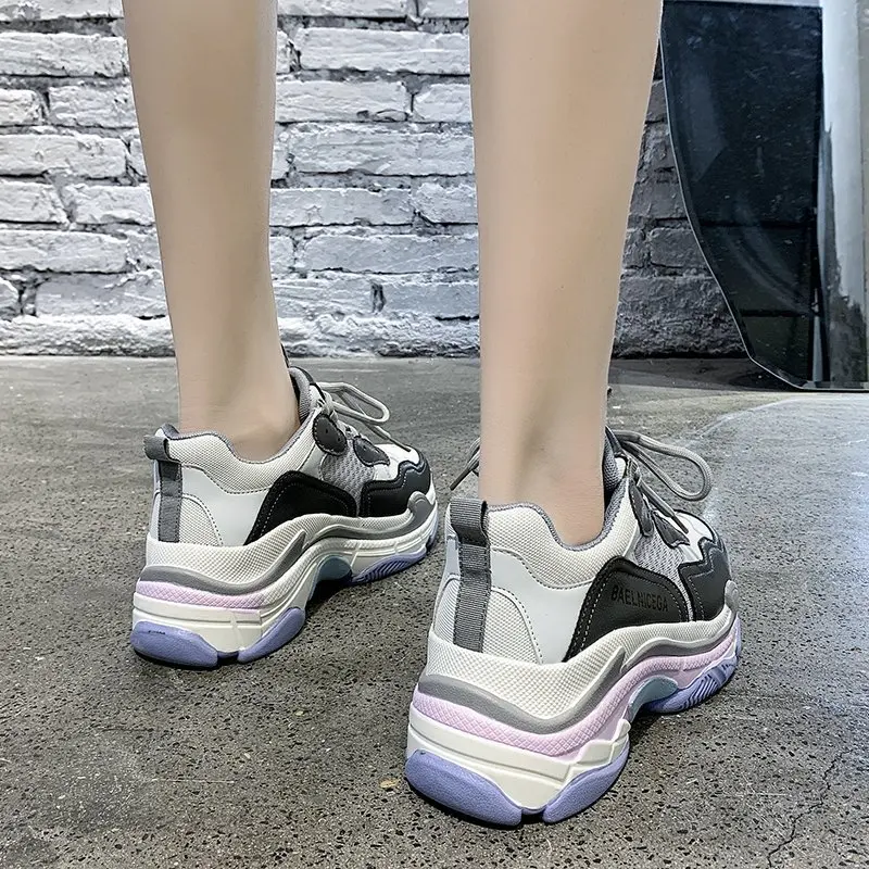 

Platform Sneakers Fashion Round Toe Lace Up Vulcanized Shoes Women Sport Casual Shoes Woman Breathable Mesh Running Shoes Mujer