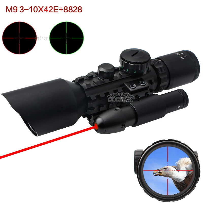 Тактический Оптический прицел M9 3-10x42EG для прицельной охоты с красной и зеленой