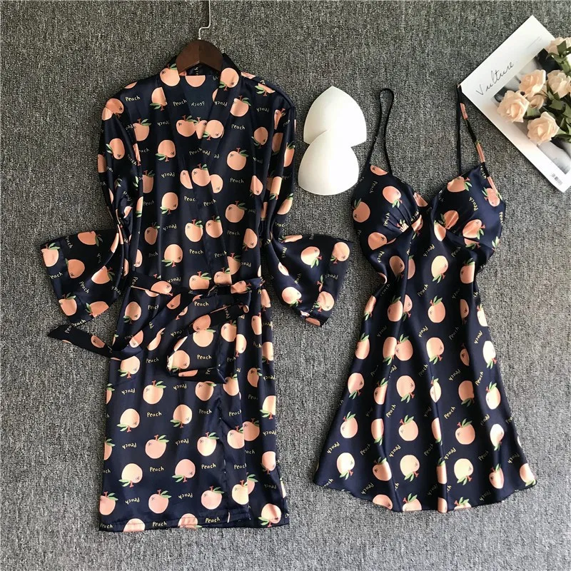 &quotЖенское атласное шелковое платье комплект из 2 предметов Весенняя Пижама