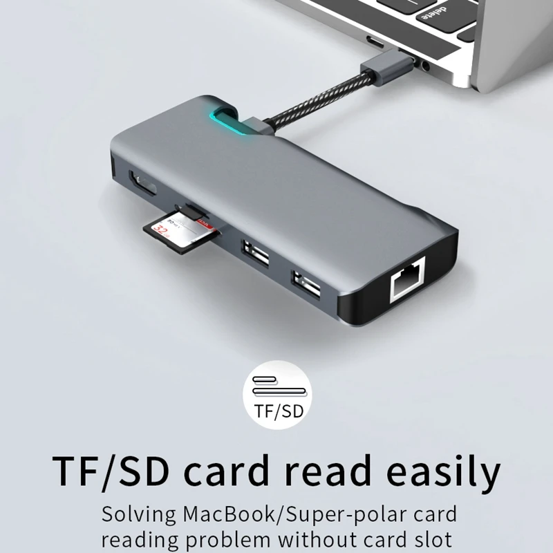 7 в 1 USB C док станция для ноутбука 2USB 3 0 + 4K HDMI TF SD RJ45 Gigabit PD Type usb хаб|Сетевые
