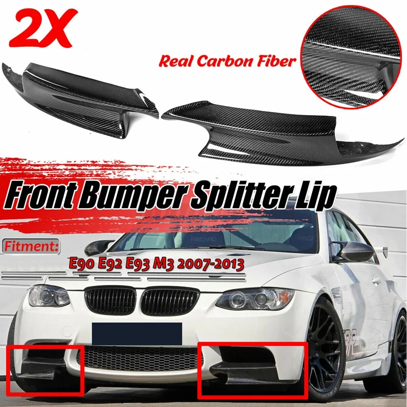 

Pair Real Carbon Fiber Front Bumper Splitter Lips For-BMW E90 E92 E93 M3 2007-2013