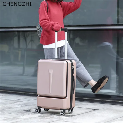 CHENGZHI 2" 24" дюймовый ABS бизнес чемодан на колесиках, креативный чемодан на колесиках, Спиннер для путешествий, багаж с сумкой для ноутбука на колесиках - Цвет: rose gold