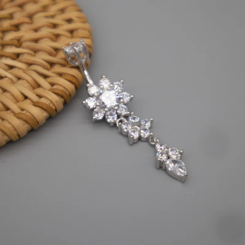 Navel Piercing Silver 925 Sun Flower Snowflake Dangle Belly Bar Body Jewelry Decoration Sterling Long 6 8 10 12MM Fine |