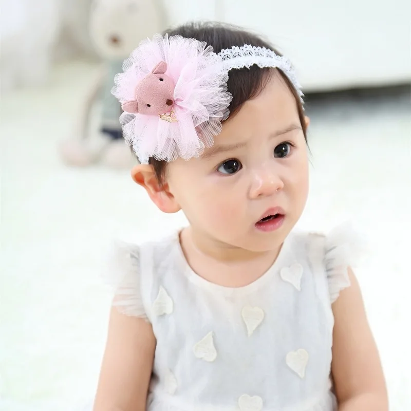 Сетчатый шифоновый цветочный ободок для маленьких девочек детский с медведем