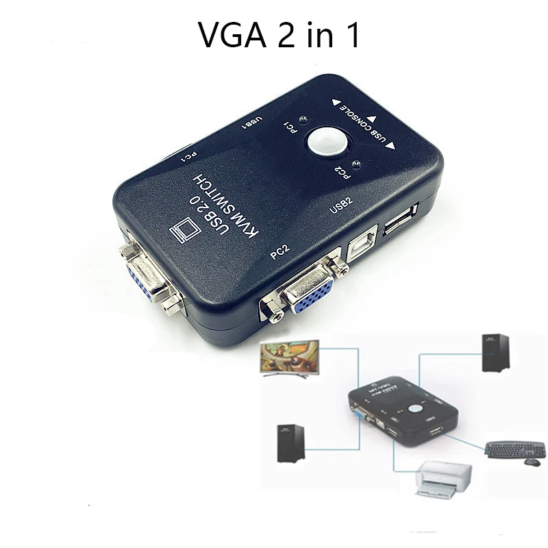 Новейший USB KVM переключатель 2 порта VGA SVGA коробка 0 Мышь Клавиатура 1920*1440 |