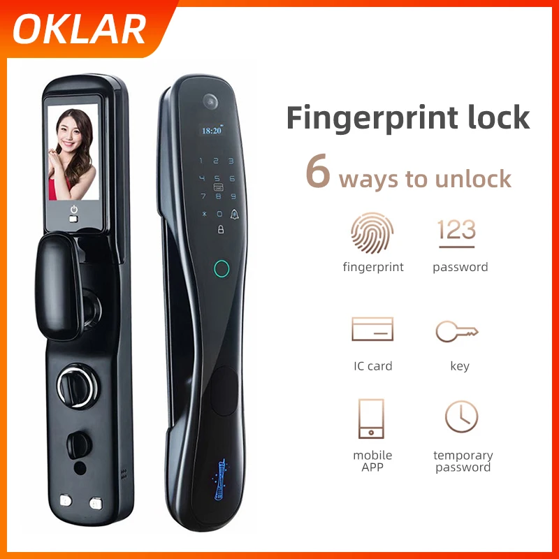 

OKLAR Smart Door Lock Safe Digital Lock Biometric Fingerprint Lock Built-in Screen Phone APP Quickly Unlock