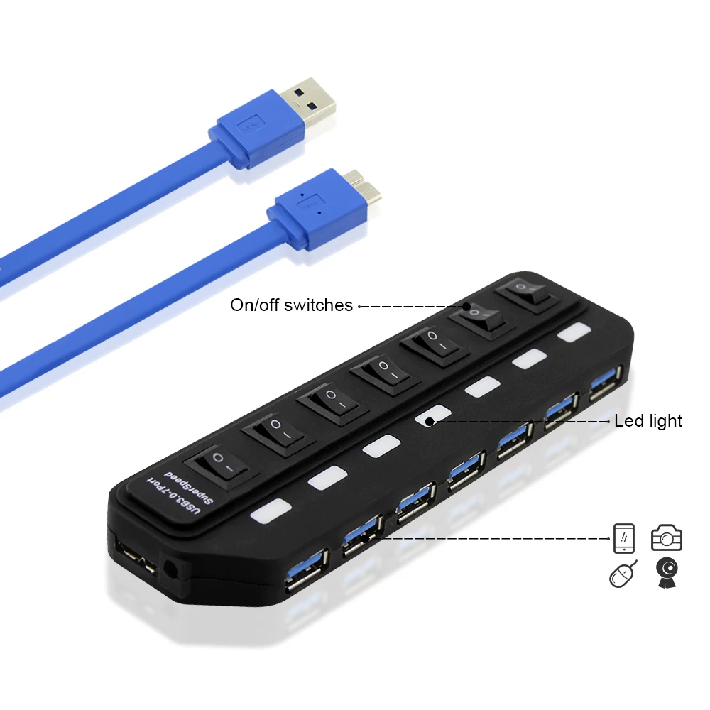 USB 3 0 хаб Компьютерные аксессуары Мульти 7 высокоскоростных портов с