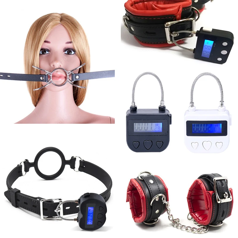 Электронный БДСМ бондаж таймер замок наручники анклеты кляп для рта фиксация