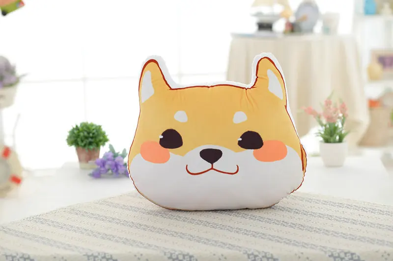 dog head pillow Милая Желтая Собака Плюшевые игрушки Шиба ину ткань кукла Зима Рука теплая мягкая подушка подарок на день рождения Дети Девочка - Цвет: dog head pillow