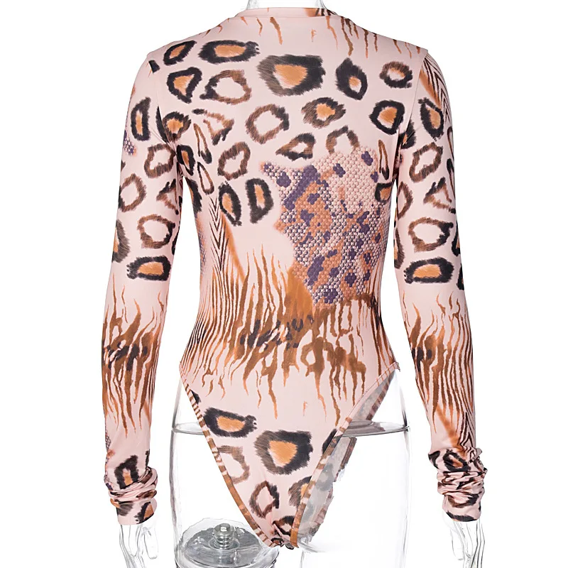 

2021 Women Black Long Sleeve Bodysuit Leopard Print Sexy Club Outfits Bodycon Bodysuit Female Autumn Rompers Womens Jumpsuit