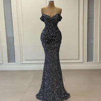 sparkle sequin evening dresses 2021 sexy strapless mermaid prom gowns gorgeous simple v neck custom party dress robes de soir%c3%a9e