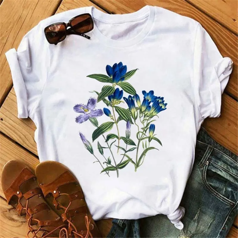 Women Flower Lady Fashion Short Sleeve Aesthetic Clothes Summer Graphic Female Ladies T-Shirt Girl 90s Harajuku Clthes Drop Ship | Женская