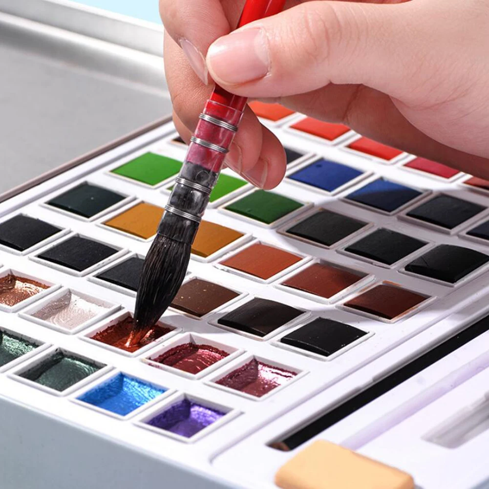 

12/36/48Color Pearlescent Glitter Watercolor Pigment Paint Set with Iron Box