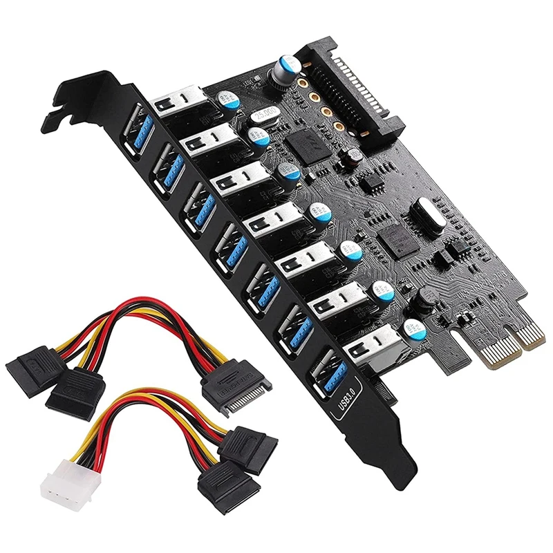 

Плата расширения PCIE-USB 3,0 (7 портов s USB A), внутренняя карта USB-порта PCI Express, карта USB PCIe SATA разъем питания