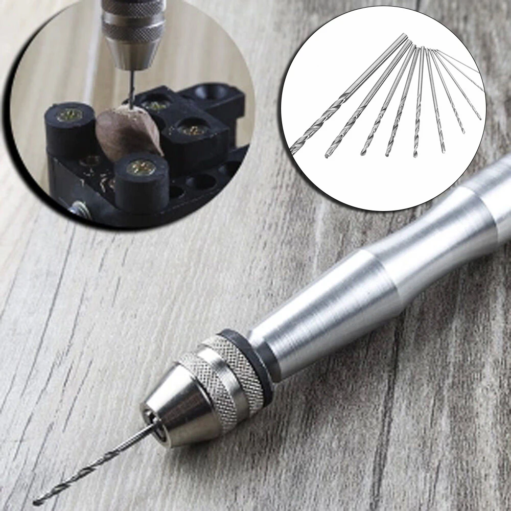 

Micro Bits Mini Hand Drill Aluminum Silver Vise Hand Push Watch Clock Repair