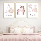 Домашний декор, настенные картины для украшения комнаты для девочек, Картина на холсте с именем на заказ, Искусственный Розовый Единорог