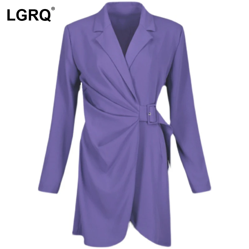 

[LGRQ] Asymmetrical Ruched Sheath Jacket New Lapel Long Sleeve Casual Women's Coat Fashion Tide Spring Autumn 2021 19D5214