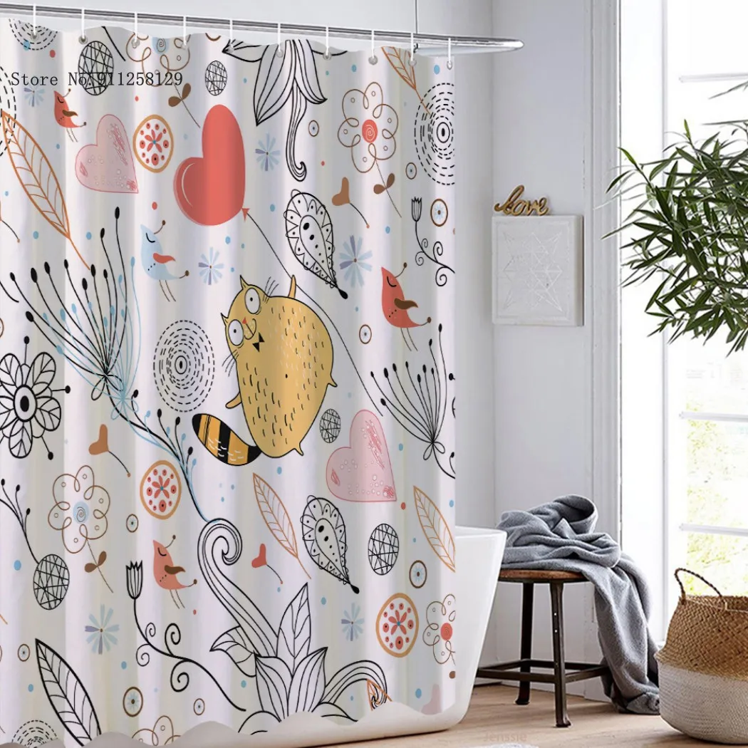 

Lovely Cute Cats Shower Curtains 3D Print Animals Cartoon Bathroom Curtain Polyester Home Textile Bath Curtain Decoration