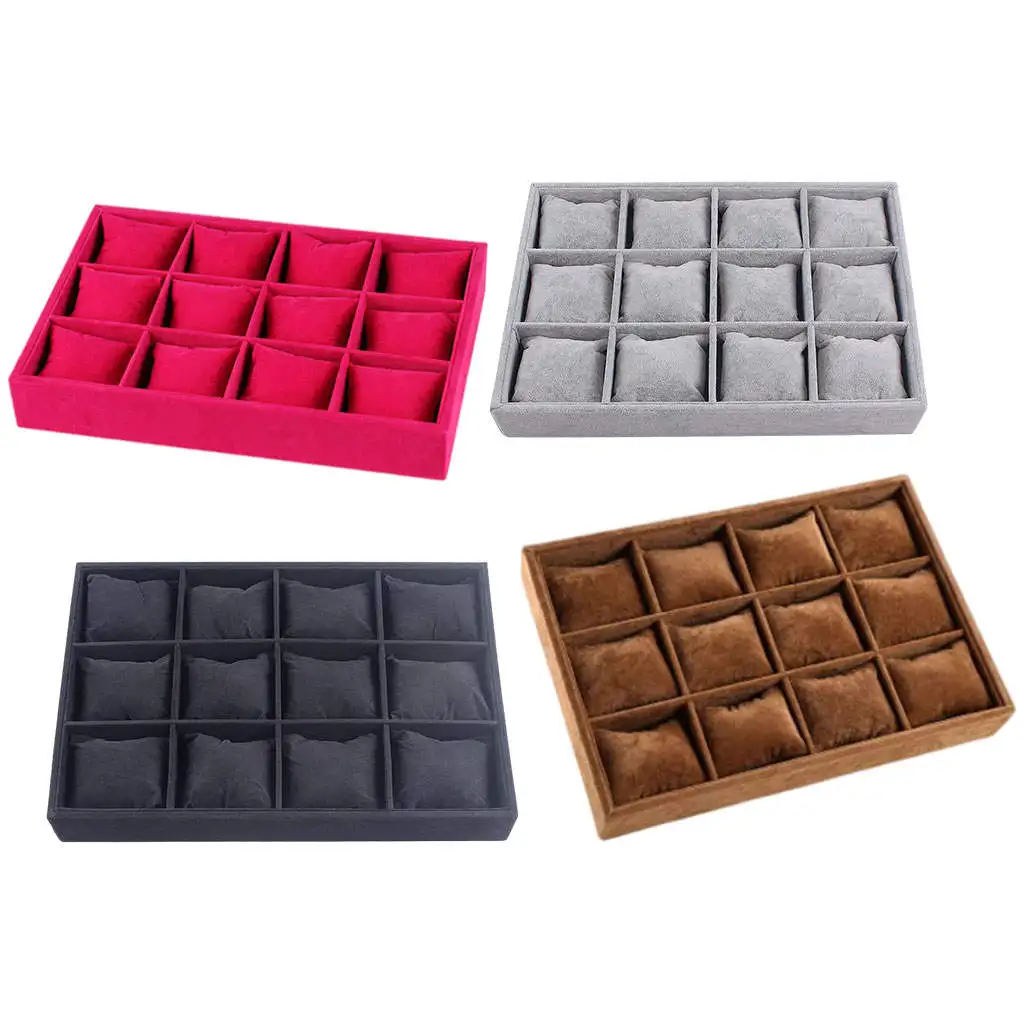 

Showcase Display Tray Storage Case Organizer Tray with 12 Grids Pillows Jewelry Trays Grids for Watch