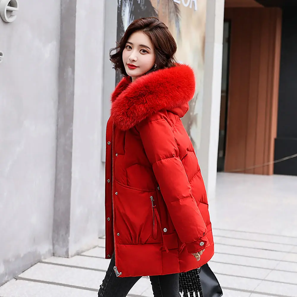 GRELLER 2022 Winter Coat Women Thickening Warm Parkas Snow Wear Slim Fashion Female Jacket Black Cotton Padded Women Clothes