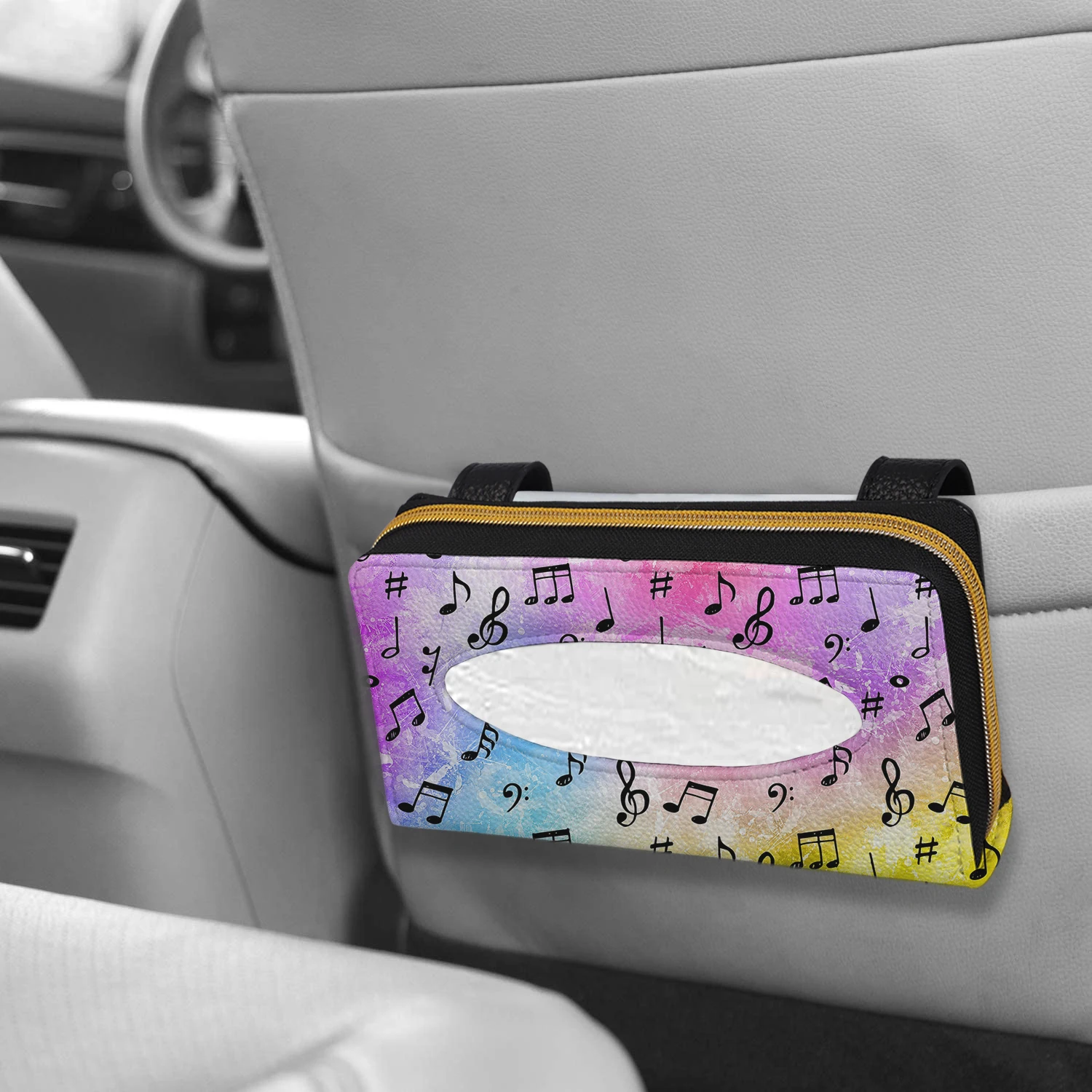 

Watercolor Gradient Musical Notes Printing Car Tissue Box Fit Most Vehicle Brand Designer Multifunction Car Sun Visor Tissue Box