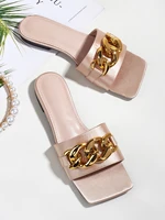 zar a woman 2021 flat shoes spring summer new golden fashion metal chain square toe womens flat heeled beach sandals for women