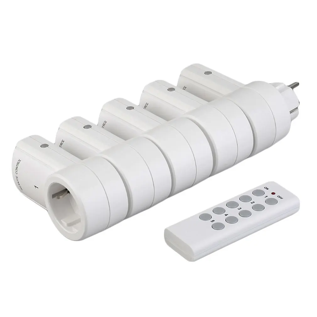 

5 Wireless Remote Control Switches Socket Power Outlets Electrical Plugs Adaptors with Remote Control EU Plug White Wholesale