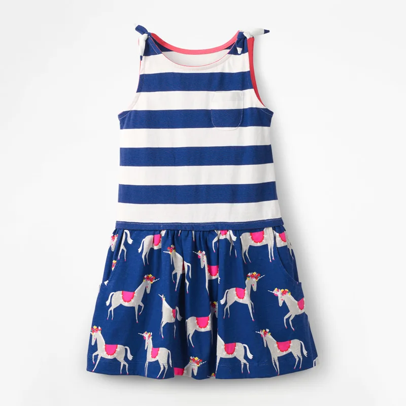 Little maven Dress Лето Животное Аппликация Девушки одеваются для детской одежды Хлопок Детей Платье Принцессы Единорог Детское Платье - Цвет: S0681 same picture