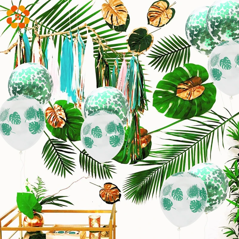 

1 Set Green Plant Theme Jungle Party Palm Leaves Happy Birthday Balloon Banner Baby Baptism Birthday Botanical Party Supplies
