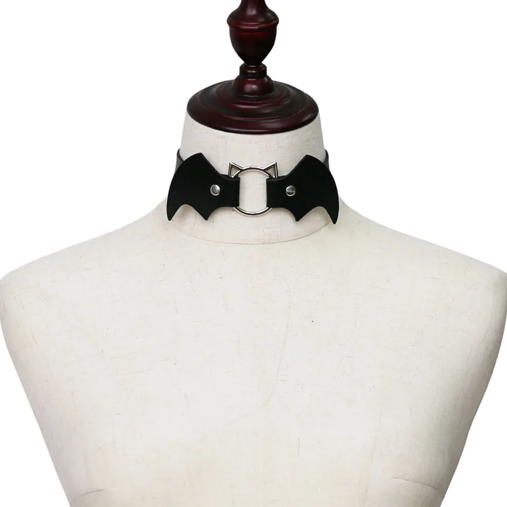 

2020 New Gothic Punk Halloween Vampire Bat Choker Collar Necklace Women Adjustable Black White Leather Chocker Necklaces Jewelry