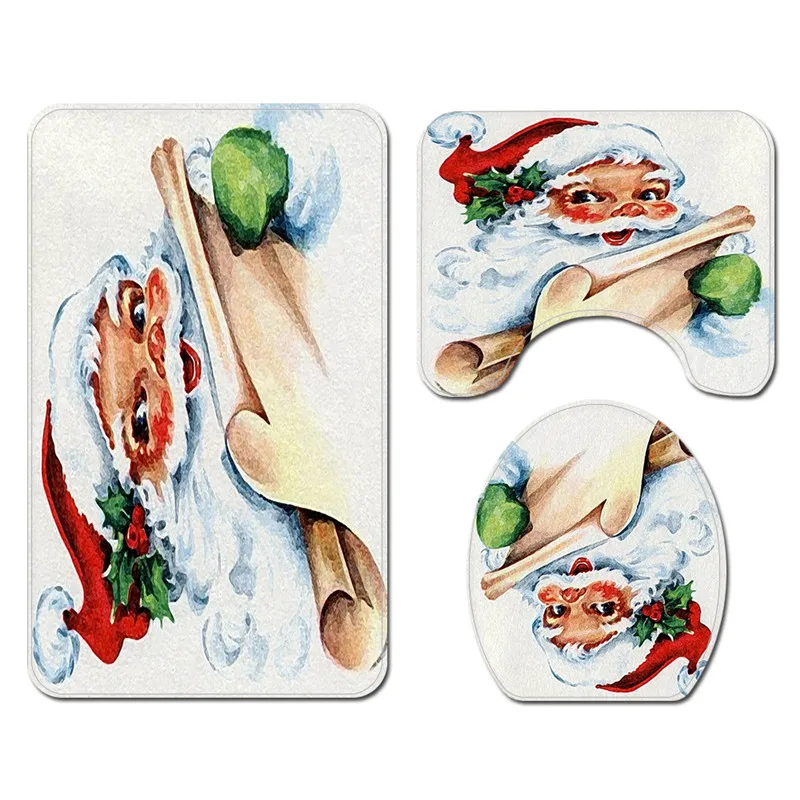 

Marry Christmas cartoon Three-piece set 3D printed Bathroom Pedestal Rug Lid Toilet Cover Bath Mat Set drop shipping 01