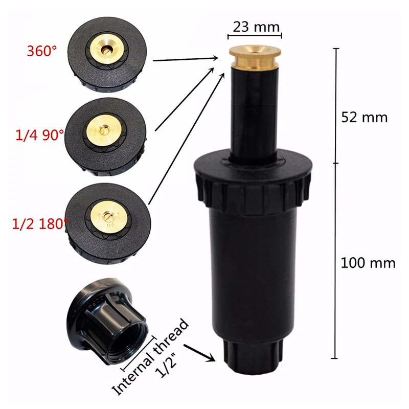 

90-360 Degree Pop up Sprinklers Plastic Lawn Watering Sprinkler Head Adjustable Garden Spray Nozzle 1/2" Female Thread 1 Pc